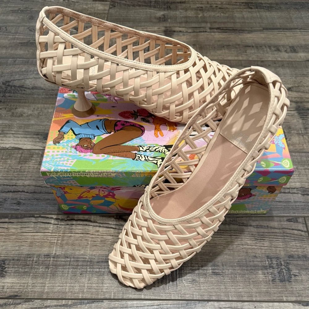 Jeffrey Campbell Encaged Lattice Beige Woven kitten heel pumps 11 - Picture 3 of 10